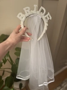 Bride Pearl Headband With Veil Hen Do Bride To Be - Picture 1 of 4