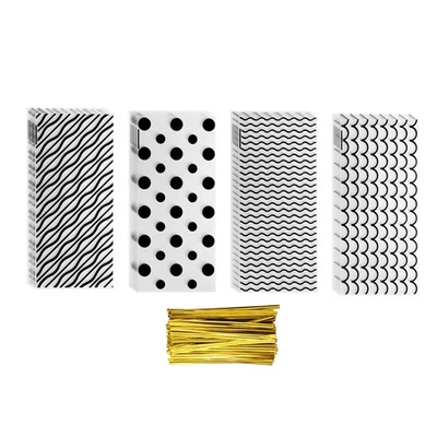 Bolsa de golosinas de celofán de 100 piezas, bolsas de celofán de 10,8"x4,9" con lazos giratorios, negra Foto 1 de 4