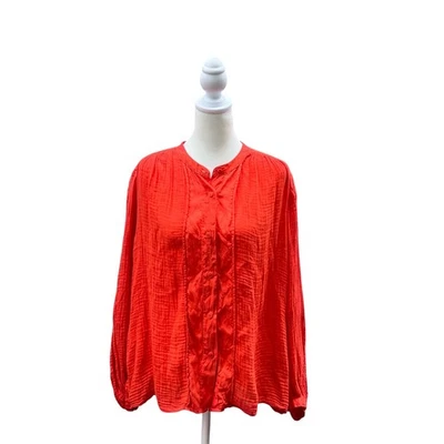 Blusa Top Raquel Allegra Naranja Gasa Botón Abajo Manga Larga Ligera Informal Foto 1 de 4