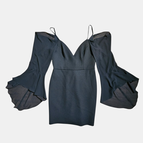 VETEMENTS Abito BCBGMAXAZRIA Pamella spalle fredde 6 semi velato maniche svolazzanti chic nuovo con etichette