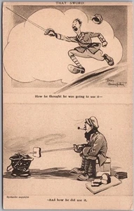 1910s WWI Artist-Signed BAINSFATHER Military Comic Postcard "THAT SWORD-" Unused - Picture 1 of 2