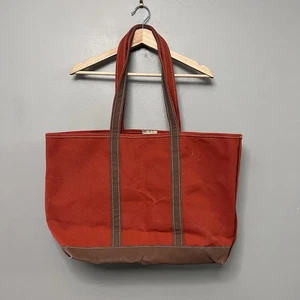 De colección Raro L.L. "Bolso de Mano Bean Extra Grande Naranja Quemado y Marrón Lona 22.5x6x14""" - Imagen 1 de 17
