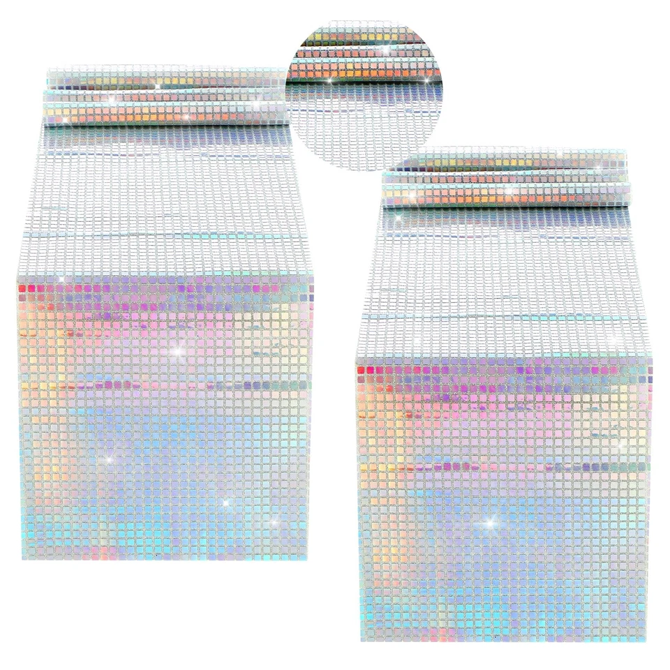 Pacote com 2 toalhas de mesa de discoteca, glitter corredor de mesa lantejoulas anos 80 anos 70 The... - Imagem 1 de 4