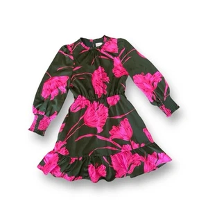 Eartha Floral Sevilla Satin Ruffle Elastic Waist Dress Women’s Size Medium  - Picture 1 of 9