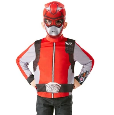 RED BEAST MORPHERS Top + Mask Kids POWER RANGERS Fancy Dress Superhero Halloween - Image 1 of 4