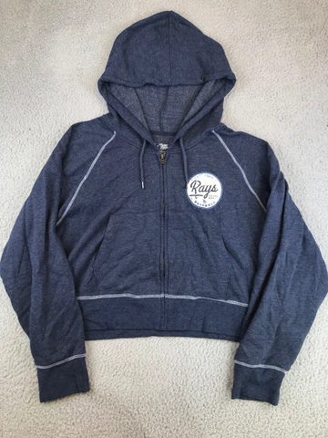 Tampa Bay Rays Jacket Women's XXL Gray Full Zip Hooded Cropped Baseball Logo MLB Cover