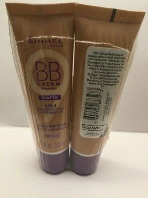 LOTE DE 2 Rimmel BB Crema Mate 9 en 1 Perfeccionador de la Piel Súper Maquillaje Mediano LEER Foto 1 de 4