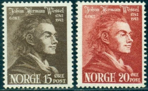 1942 JH Wessel, poeta; dibujo de Juel, pintor danés, Noruega, Mi.272, MLH - Imagen 1 de 2