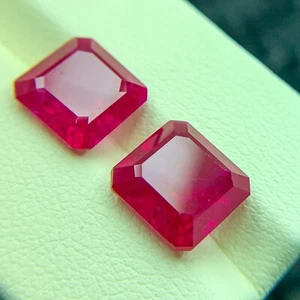 PIGEON BLOOD RED 2 pc 9.92 CT PERFECT RUBY CORUNDUM CHATHUM SQUARE PAIR GEMSTONE - Picture 1 of 2