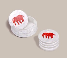 3" White Marble Coasters Set With Holder Premium Quality Handmade Stone Inlay