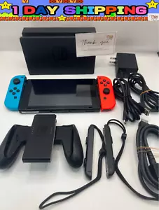 Nintendo Switch Red Blue Console HAC-001 w/ Joy Con + Dock + Charger 1day ship! - Picture 1 of 15