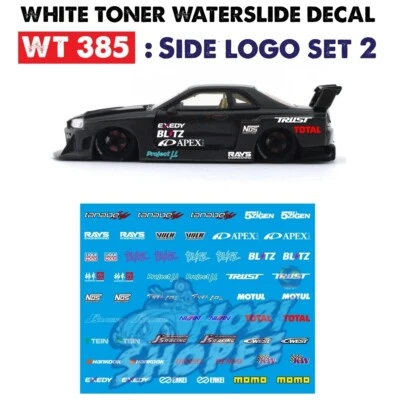 WT385 White Toner Waterslide Decals # SIDE LOGO SET 2 #Custom 1:64 Diecast - Image 1 of 2