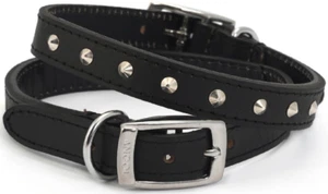 Studded Leather Dog Collar - Black. 39cm - 48cm. - Picture 1 of 7