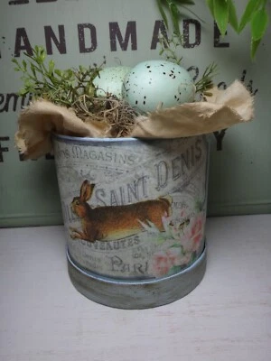Spring/Easter Handpainted paper mache box with Spanish moss in top and  2 eggs - Image 1 of 4