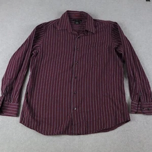 J Ferrar Shirt Mens Large 16-16.5 Pocket Button Up Burgundy Striped Long Sleeve - Picture 1 of 5