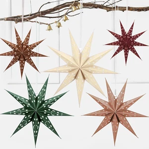 5 Set 3D Paper Star Lantern - 9 Pointed Hanging Star Lampshade for Xmas Wedding - Picture 1 of 12