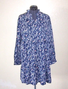 New Women's Navy Blue w/ Multi-Color Floral Print Gathered Dress XXL - Picture 1 of 2