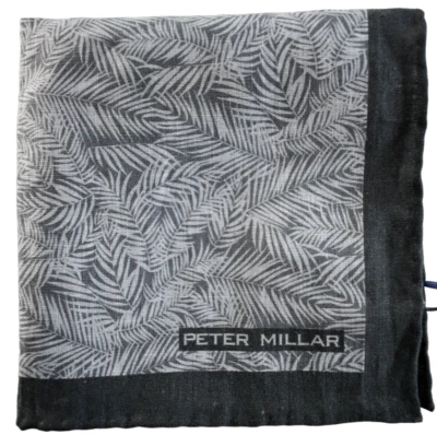 NEW PETER MILLAR Gray Palm Leaf Print 100% LINEN Pocket Square Handkerchief - Image 1 of 4