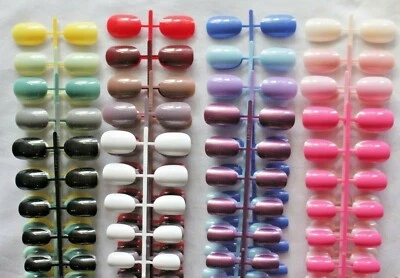 24pcs SHORT Full Cover OVAL Pre Shaped Coloured Tips Fake Glue On False Nails - Image 1 of 4