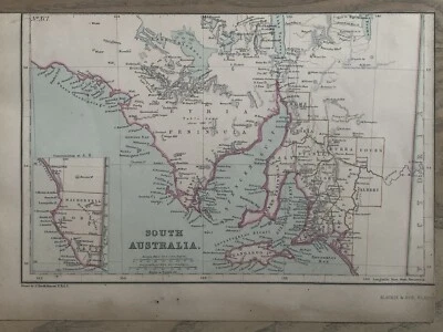 1872 South Australia Hand Coloured Antique Map By W.G. Blackie - Image 1 of 3