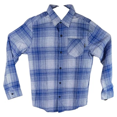 Kids Hurley Flannel Plaid Shirt Blue Boys Youth Western Button Up Cobalt Large - Image 1 of 4