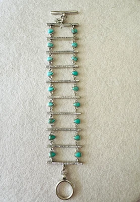 Brazalete Cabujones Turquesa Imitación Suroeste Tono Plata Marca Lucky 7.5" Foto 1 de 4