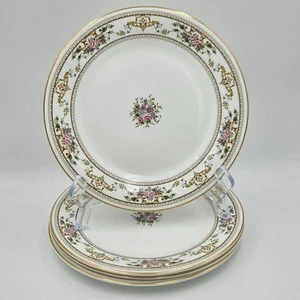 Royal Doulton Alton Set 4 Salad Plate Gold Green Scroll Pink Flower Bone China - Picture 1 of 7