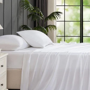 White 100% Viscose Derived from Bamboo Sheet Set King Size, 4 Pieces Cooling ... - Picture 1 of 7