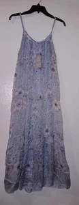 Elena Baldi Maxikleid Seidenmischung Stufen Blumen Blau Leicht Gr. M Neu - Bild 1 von 5