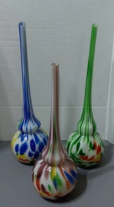 Juego de 3 jarrones vintage de vidrio soplado a mano con cuello largo salpicaduras de confeti colorido - Imagen 1 de 24
