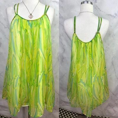 Vestido Babydoll de Gasa Años 60 De Colección M Camisón Verde Remolino Dbl Capa Mod Psicodélico Foto 1 de 4