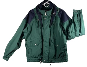 Mighty Mac Large Blue Green Long Sleeve Hooded Full Zip Snap Jacket MultiPockets - Picture 1 of 10