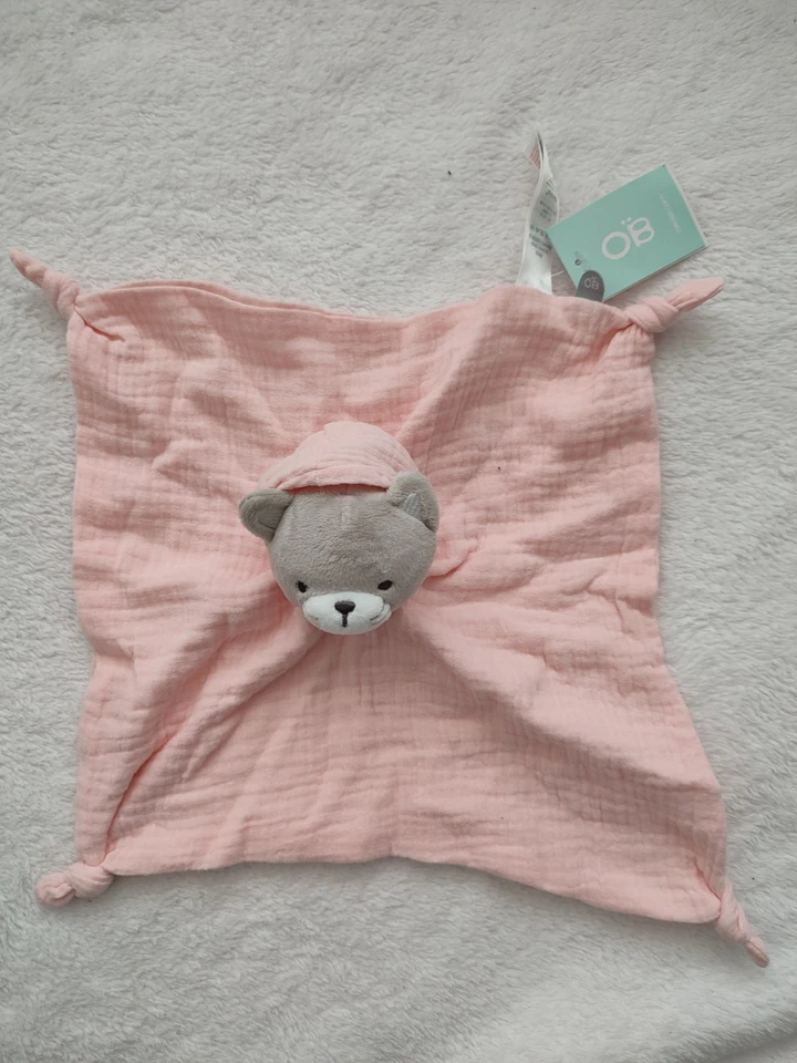 DOUDOU PLAT OBAIBI LANGE CHAT GRIS ROSE CAPUCHE ETAT NEUF - Photo 1/1