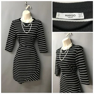 Mango Casual Black & White Stripe Asymmetric Jersey Dress Medium - Picture 1 of 11
