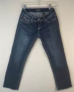 ZCO Dark Denim Straight Leg Womens Jean Rhinestone angel wing Embroidery Size 3 - Picture 1 of 13