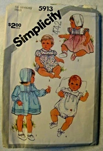 1983 Simplicity Pattern Babies' Dress, Bonnet, Skirt and Romper - #5913 - uncut - Picture 1 of 6