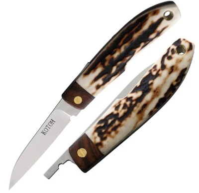 Kotoh Knives Folding Knife 2.5" Satin Finish D2 Tool Steel Blade Stag Handle - Image 1 of 4