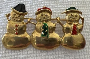 Vintage Brosche goldfarben/Emaille Trio Schneemann - Bild 1 von 8