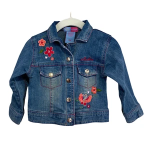 Skechers Tamaño 18M Chica Denim Chaqueta Snap Cierre Bordado Flores y Mariposa - Imagen 1 de 11