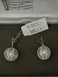 Nolan Miller Caged White Pearl Crystal Dangle Drop Silver Tone Earrings Boxed - Picture 1 of 7