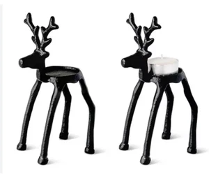 Merry Moments Aldi  Sculpted Reindeer Tea Light Holders Set Of 2 Blank Sold Out - Picture 1 of 2