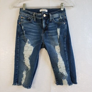 Guess Capri Jeans Women Small Blue Distressed Destroyed Ripped Festival Grunge - Picture 1 of 12