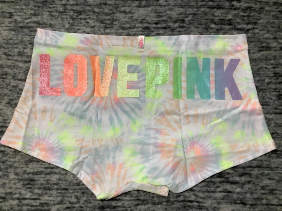 Victoria's Secret Rosa Boyshort Pantalones Cortos Arco Iris Tie Dye Ombre Logo S M L Foto 1 de 1