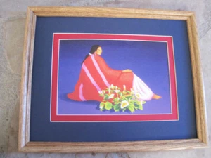 R C Gorman Cassandra 11 x 14 enmarcado en madera estampado navajo enmarañado - Imagen 1 de 3