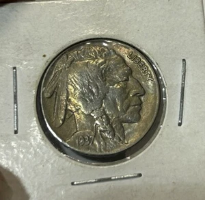 1937 Buffalo Nickel Rainbow Toning Natural Color Toned About Unc - Picture 1 of 4