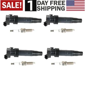 4pcs Ignition Coils & Spark Plug For Kia Sportage Optima Hyundai Sonata Santa Fe - Picture 1 of 18