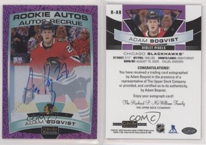2019 O-Pee-Chee Platinum Autos Violet Pixels Adam Boqvist #R-AB Rookie Auto RC