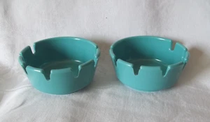 Pair of Vintage Aqua Ashtrays Hunter TableCraft 263. Made In USA 7 slot - Picture 1 of 12
