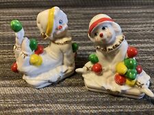 Smiling Circus Clown Small Bone China Figurines Lot of 2 Vintage, gold accents