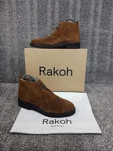 👞 Rakoh Mens Italian Leather Desert Boots Sz 7 / 40 Shearling Lined Suede Shoes - Picture 1 of 22